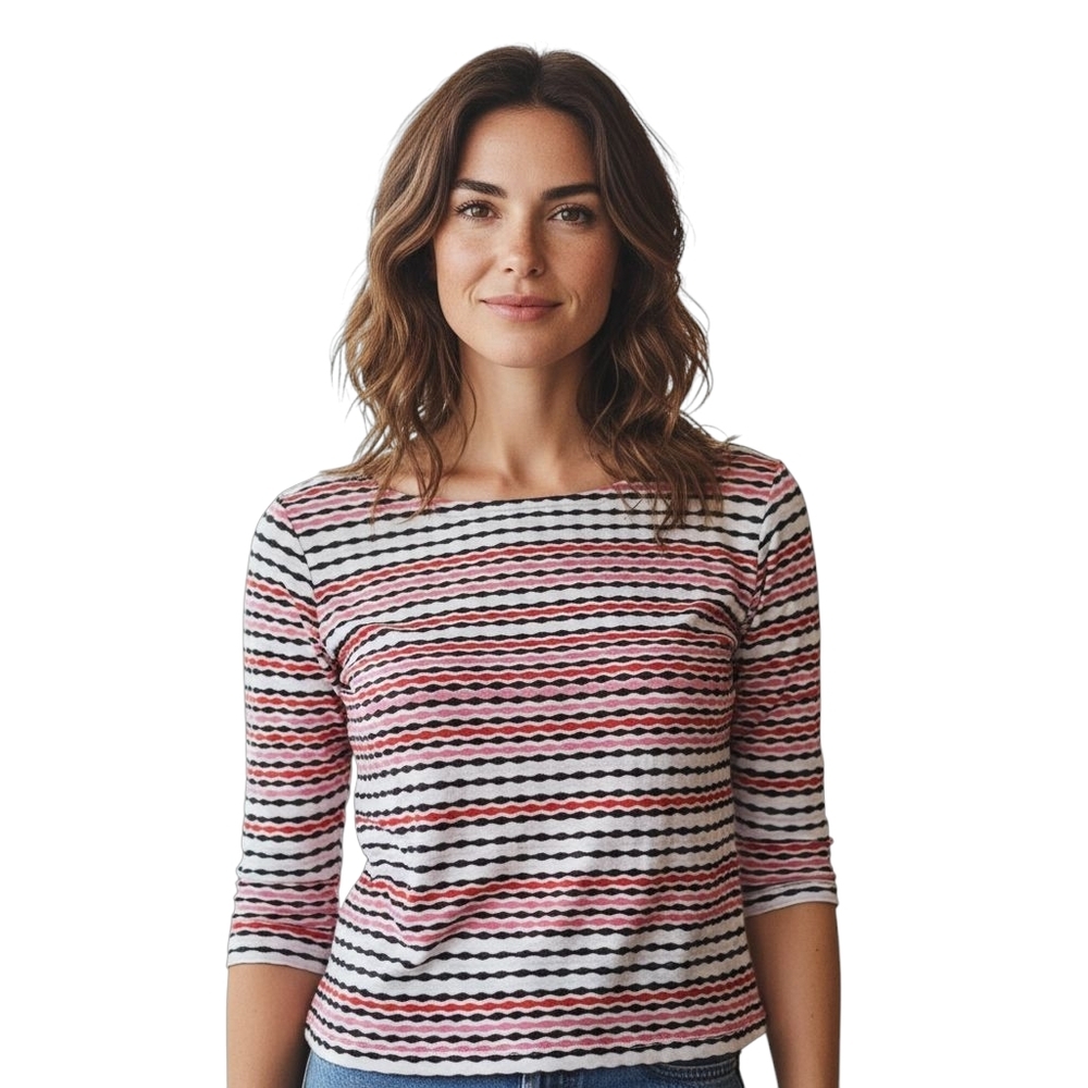 St. John Bay Red, Pink, and White Stripe Blouse
